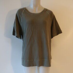 NWT Women Christina Lehr Olive Green Short Sleeve Varsity Sweatshirt Top 2 US/M*